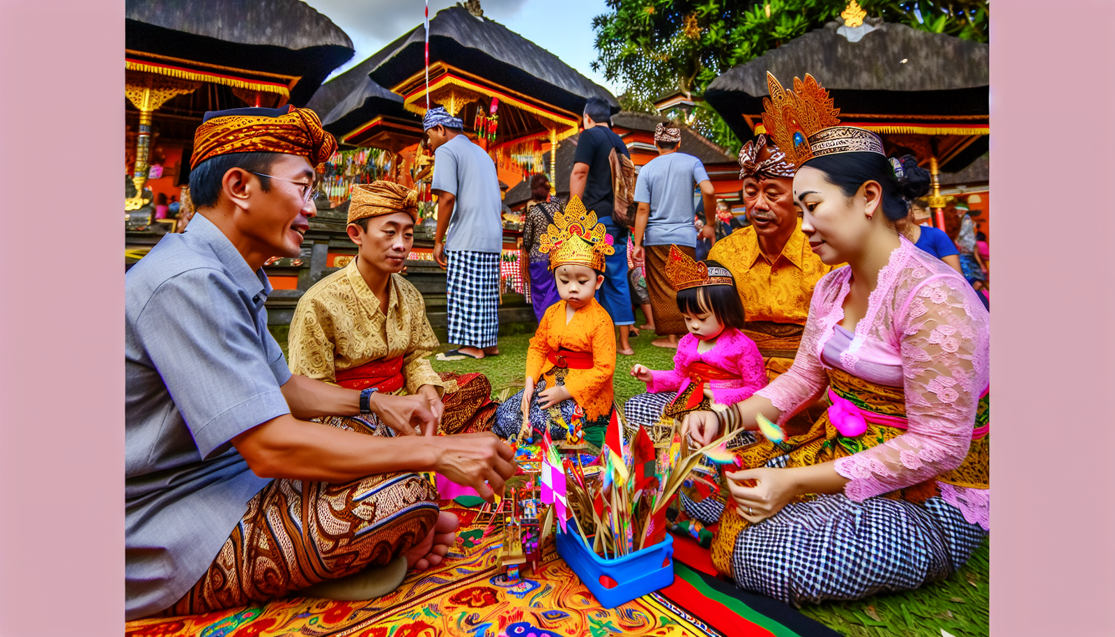 Famille d'expatriés profitant d'un événement culturel à Bali