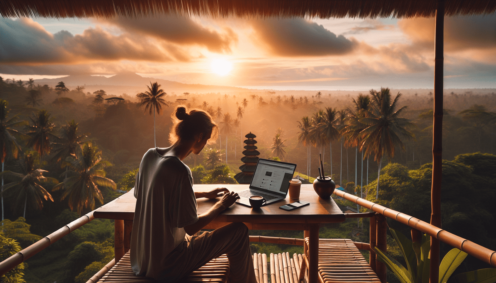 Nomade numérique travaillant à distance à Bali