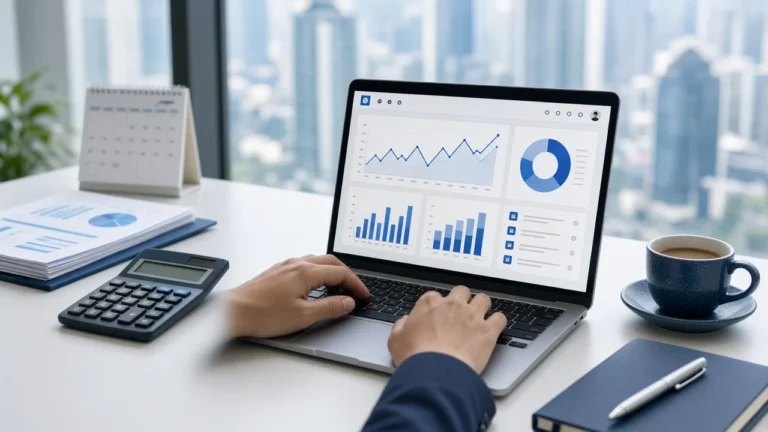 Accountant preparing a PT PMA annual tax return in Coretax on a laptop